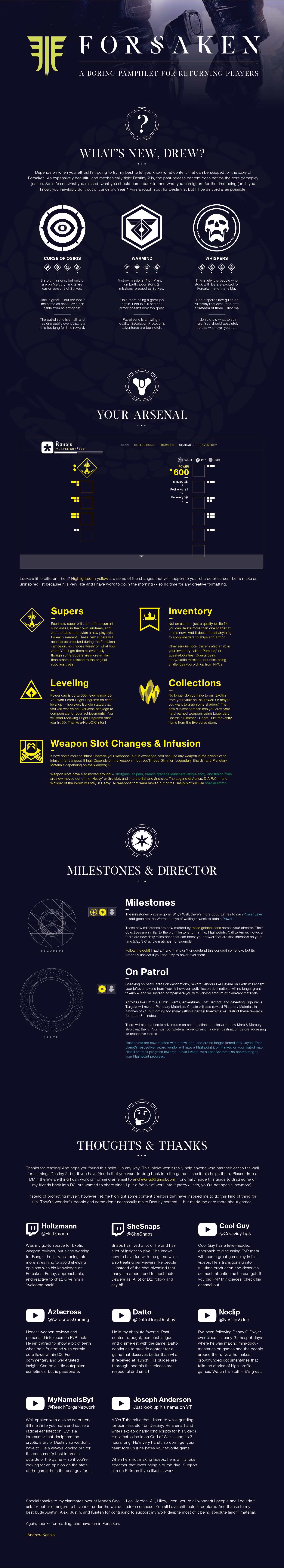 Destiny 2 Community Infographic For Returning in Forsaken